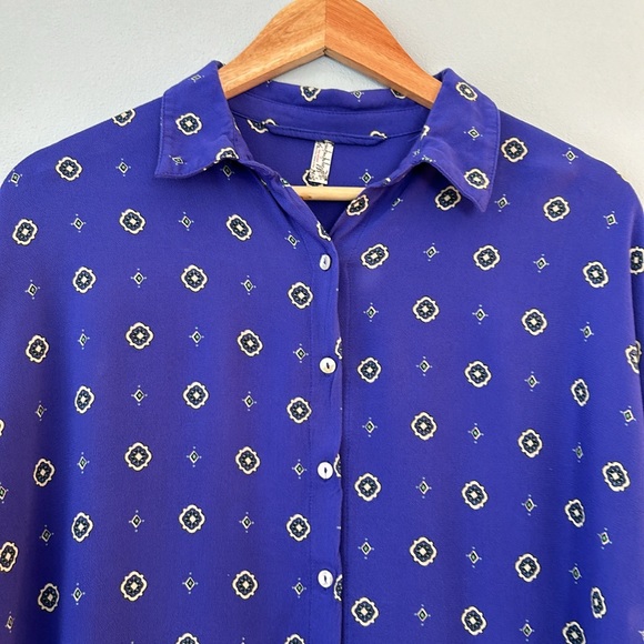Free People Intimately • Blue Purple Button Down Long Sleeve Top Size XS - Picture 4 of 17